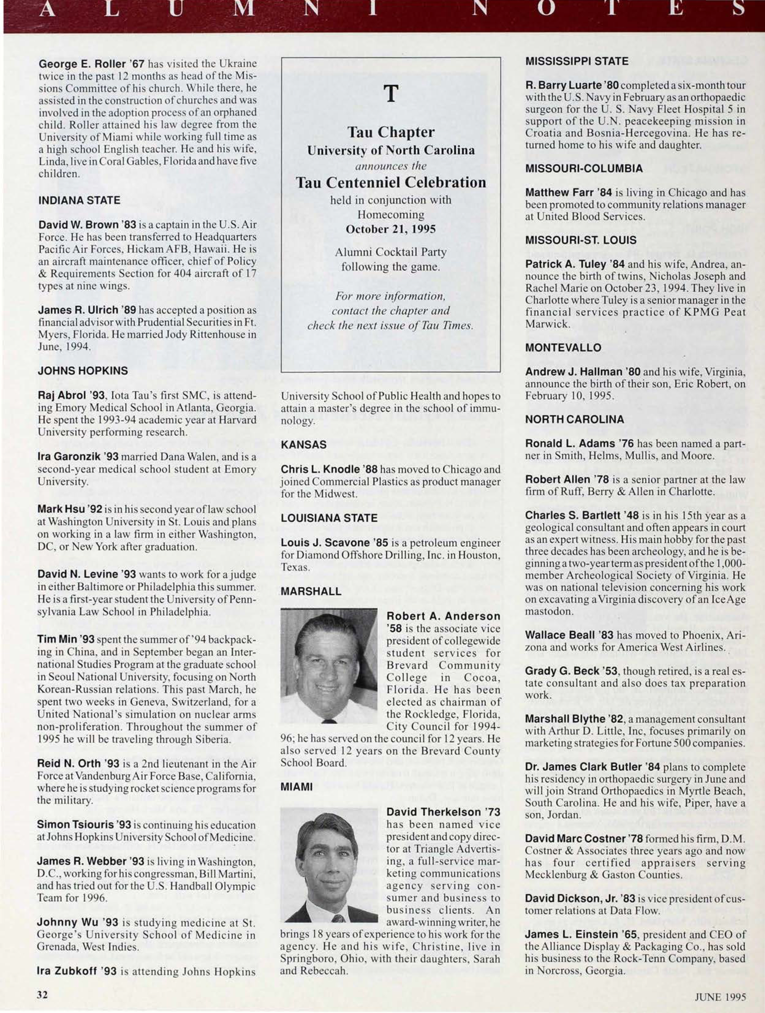 Tau Chapter Advertisement, June 1995